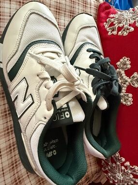 New Balance White and Dark Green Kids Sneakers